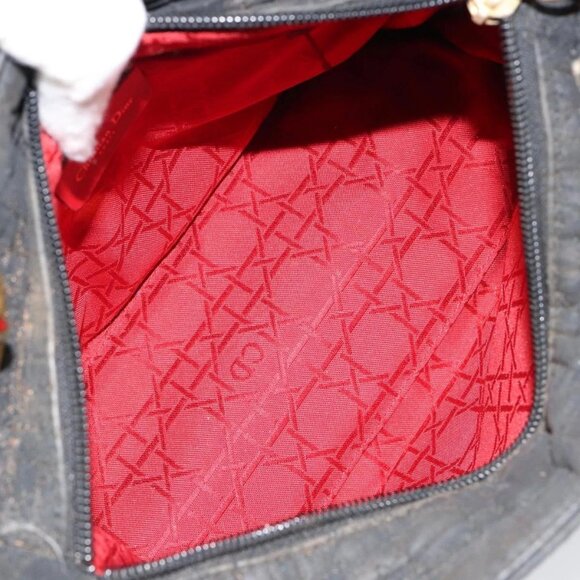 Christian Dior Lady Dior Canage Hand Bag Nylon Black Gold Auth BA7086 - Picture 13 of 16